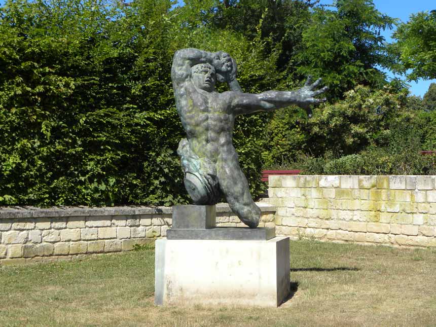 The Grand Guerrier statue by Antoine Bourdelle inside Caen Castle.